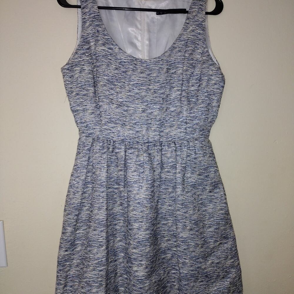 Zara Basic Womens Dress Blue White‎ Textured Sleeveless Fit Flare Medium